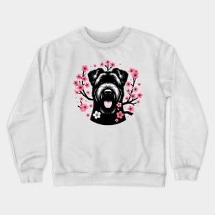 Black Russian Terrier Revels in Spring's Cherry Blossoms Crewneck Sweatshirt